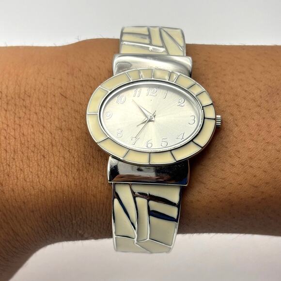 Silver & Cream Cuff Watch - Picture 1 of 4